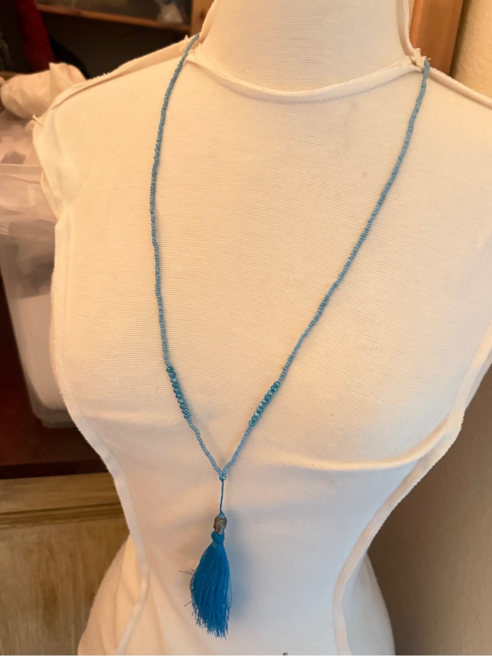 New handmade beaded Buddha Blue Tassel Pendant Necklace - Women boho Jewelry